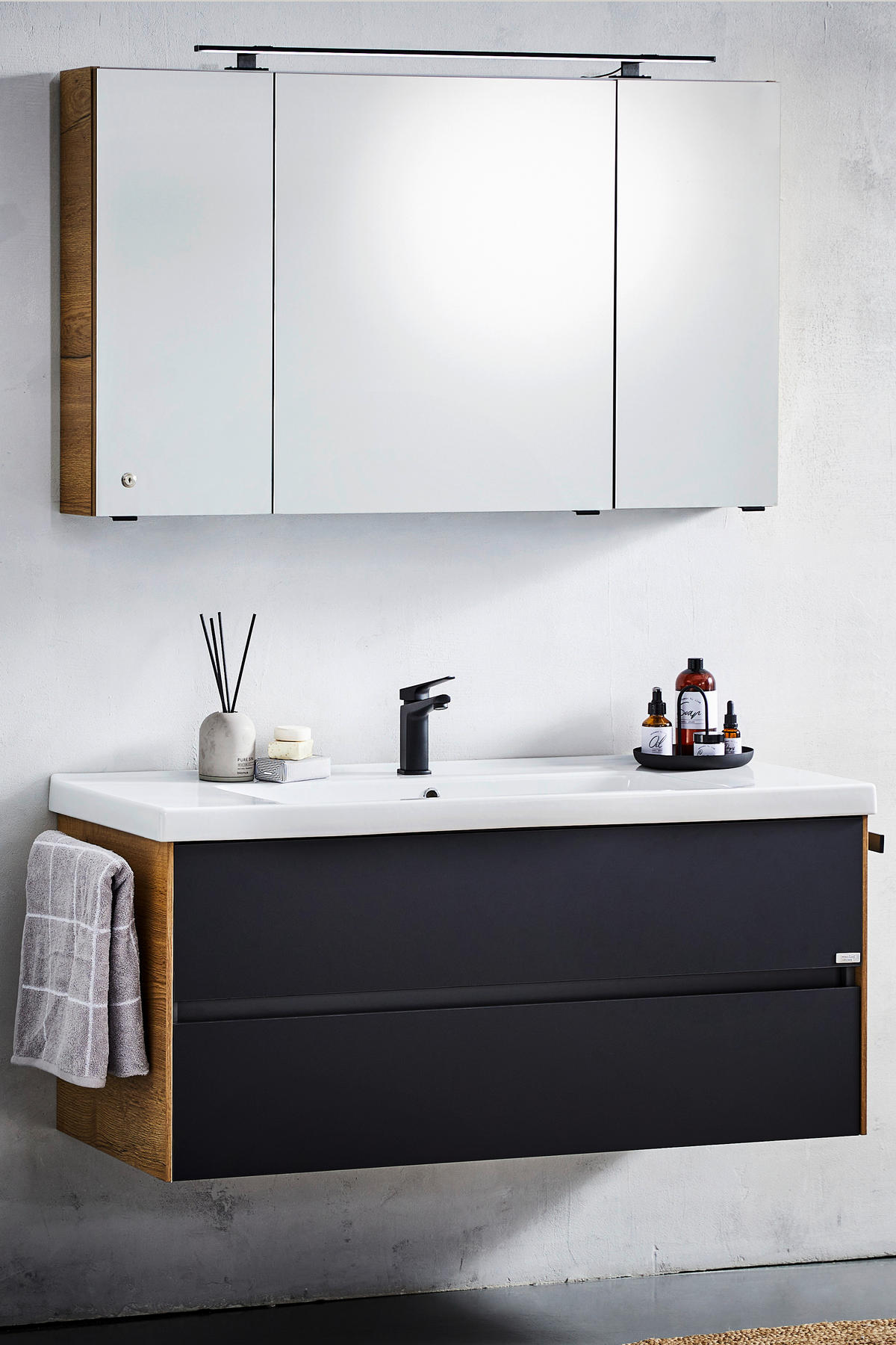 WASCHTISCHKOMBI 121 cm  - Chromfarben/Eichefarben, Design, Keramik/Holzwerkstoff (121cm) - Dieter Knoll