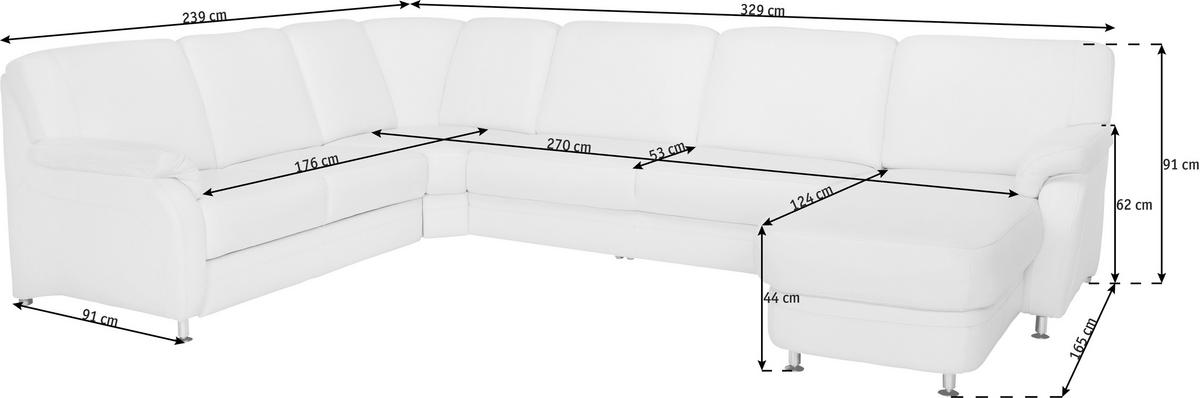 WOHNLANDSCHAFT in Echtleder Creme  - Creme/Alufarben, Konventionell, Leder/Metall (239/329/165cm) - Beldomo Premium