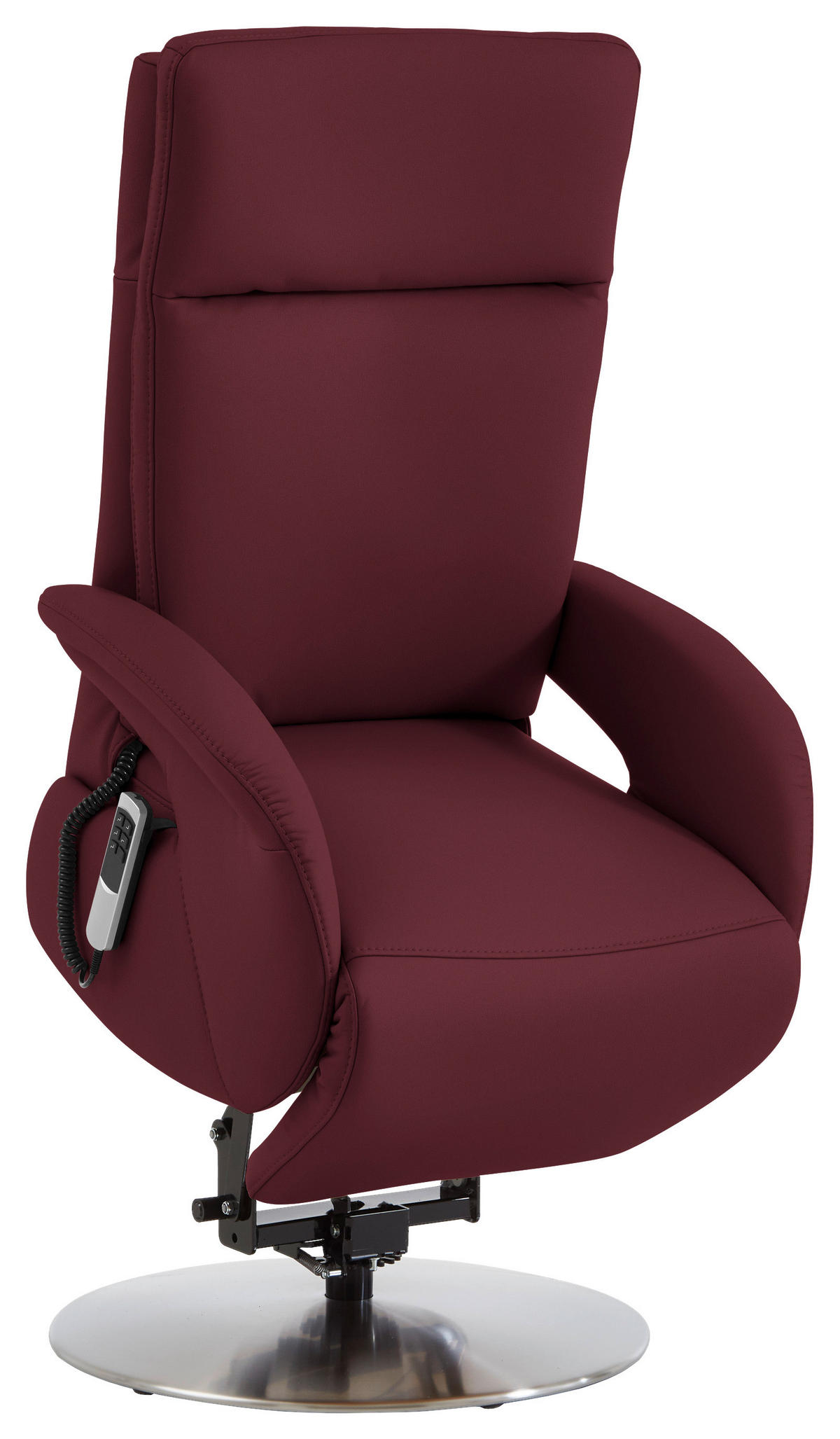 RELAXSESSEL in Leder Weinrot  - Edelstahlfarben/Weinrot, Design, Leder/Metall (70/108/80cm) - Cantus