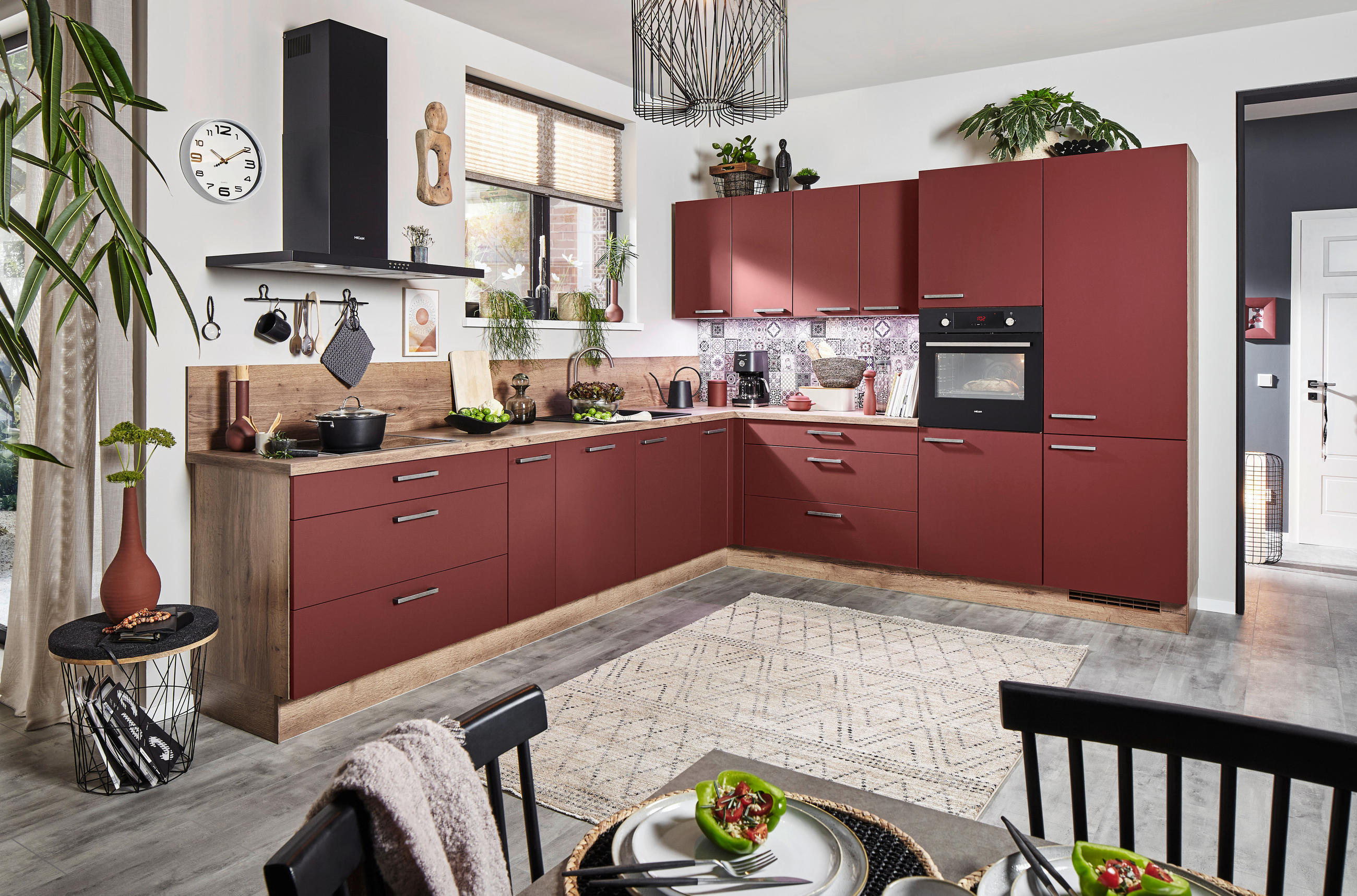 EINBAUKÜCHE   - Rot, Design, Holzwerkstoff - Celina