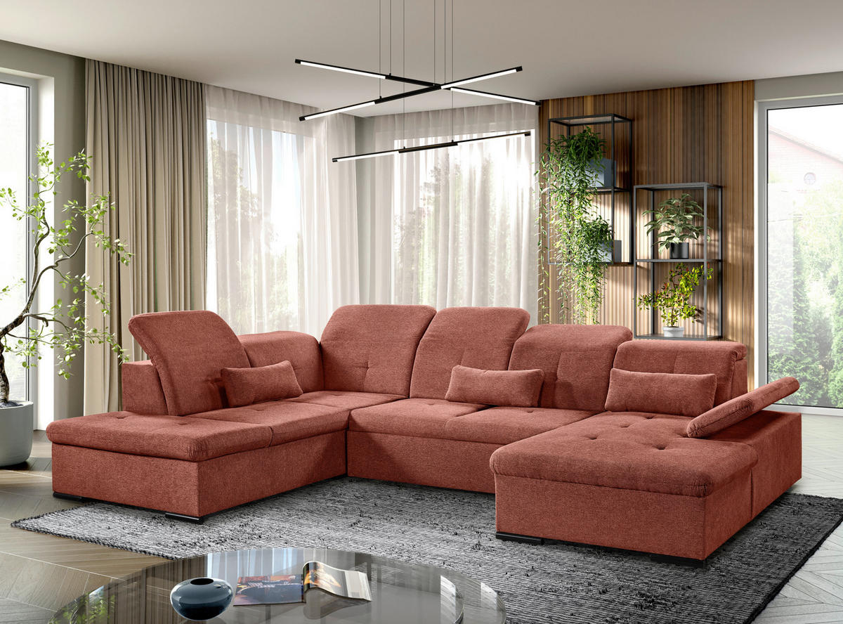 WOHNLANDSCHAFT Rostfarben Chenille  - Rostfarben/Grau, KONVENTIONELL, Kunststoff/Textil (188/340/240cm) - Carryhome