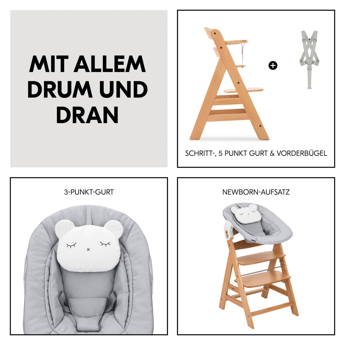 HOCHSTUHL-SET Apha Newborn Set Naturfarben, Hellgrau Nature Grey  - Hellgrau/Naturfarben, Basics, Holz/Textil (65/93,5/49cm) - Hauck
