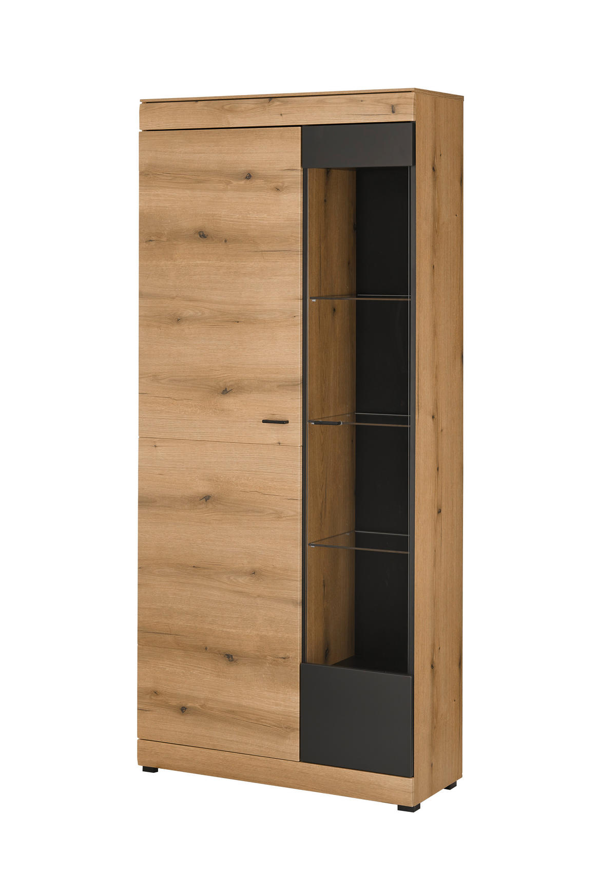 VITRINE  in Graphitfarben, Eichefarben - Eichefarben/Schwarz, Design, Holzwerkstoff/Metall (90/201/35cm) - MID.YOU