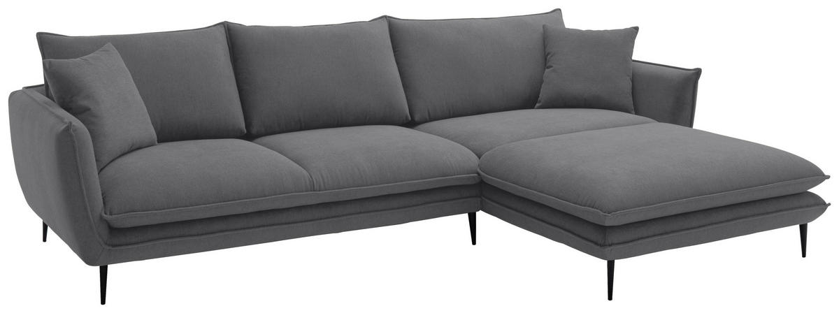 ECKSOFA Dunkelgrau Webstoff  - Dunkelgrau/Schwarz, KONVENTIONELL, Textil/Metall (304/196cm) - Hom`in