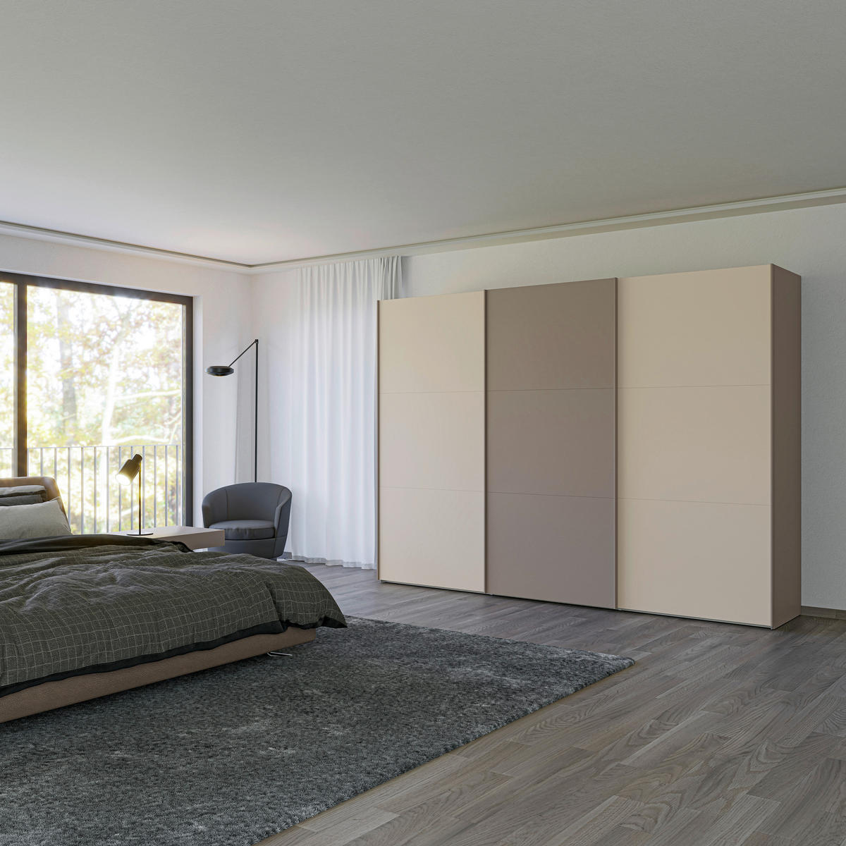 SCHWEBETÜRENSCHRANK in Hellbraun, Kaschmir  - Hellbraun/Kaschmir, Design, Holzwerkstoff/Metall (303/220/65cm) - Jutzler