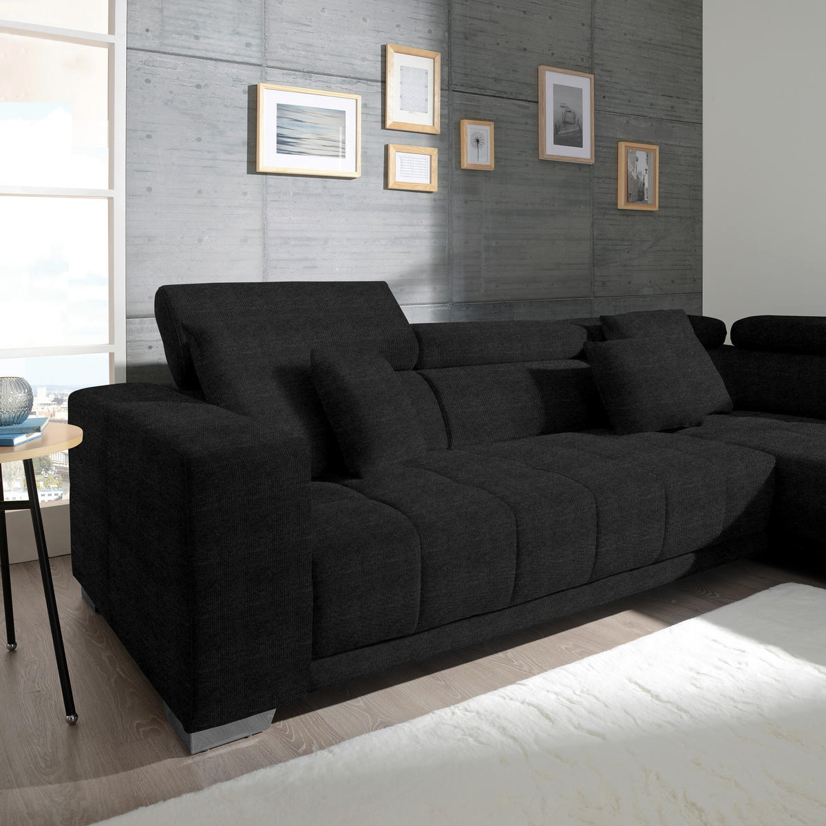 ECKSOFA in Mikrofaser Graphitfarben  - Chromfarben/Graphitfarben, Design, Textil/Metall (301/207cm) - Xora