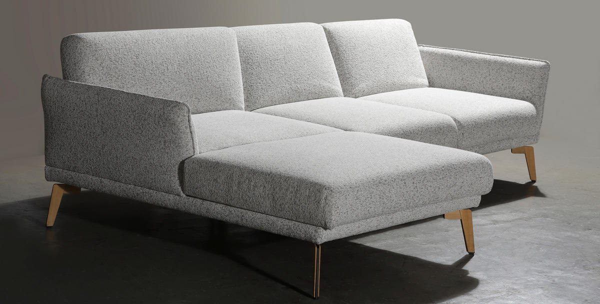 ECKSOFA  in Flachgewebe Creme, Hellgrau  - Eichefarben/Creme, Design, Holz/Textil (164/289cm) - Valnatura
