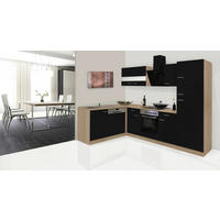 ECKKÜCHE 172/280 cm  in Schwarz, Eichefarben  - Eichefarben/Schwarz, Basics, Glas/Holzwerkstoff (172/280cm) - Respekta