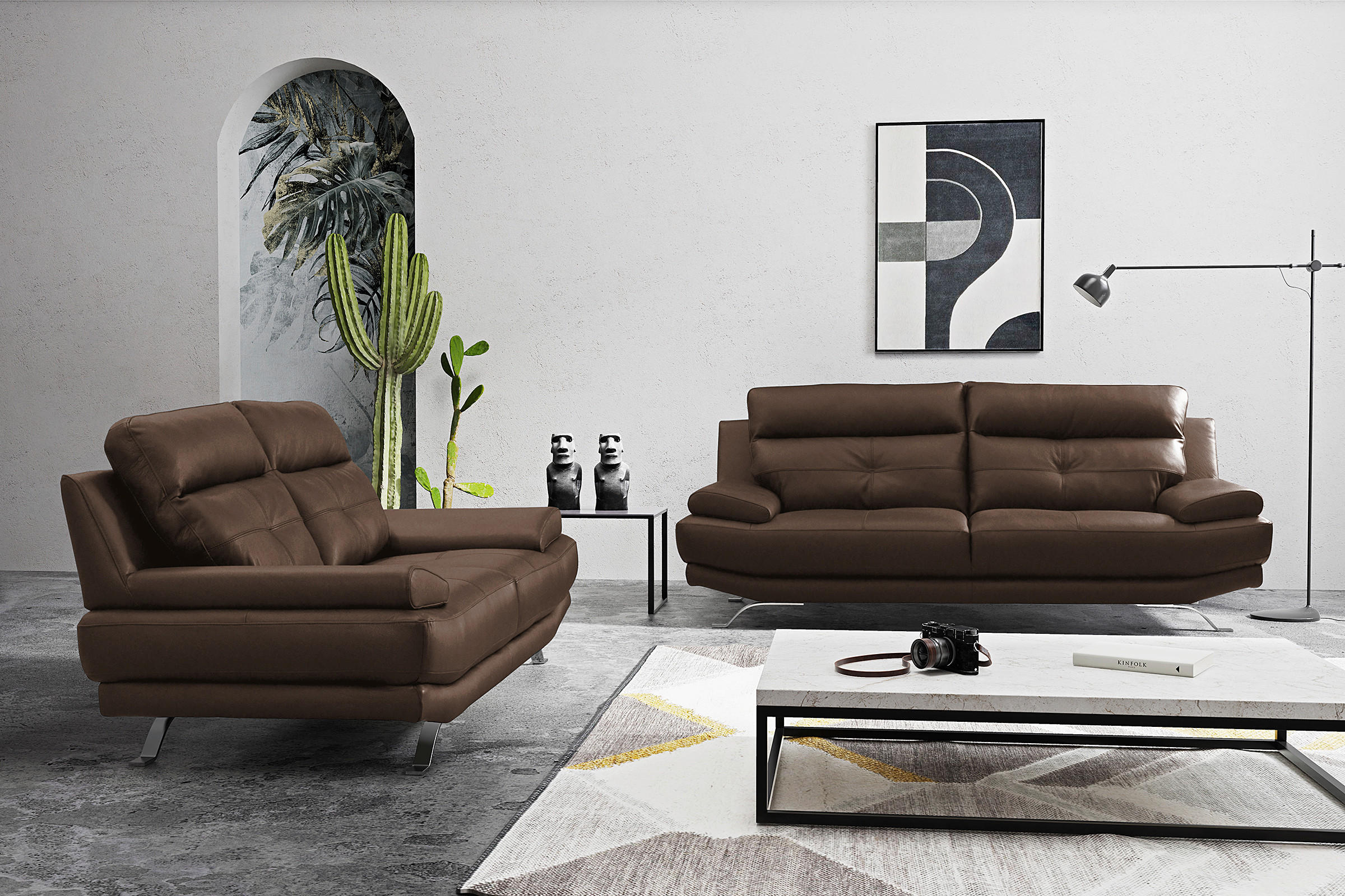 3-SITZER-SOFA Echtleder Braun  - Chromfarben/Braun, Design, Leder/Metall (225/92/99cm) - Livetastic