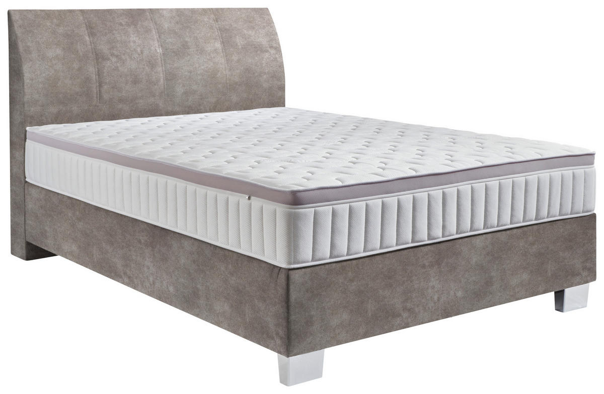 BOXSPRINGBETT 140/200 cm  in Hellgrau  - Chromfarben/Hellgrau, Konventionell, Kunststoff/Textil (140/200cm) - Hom`in