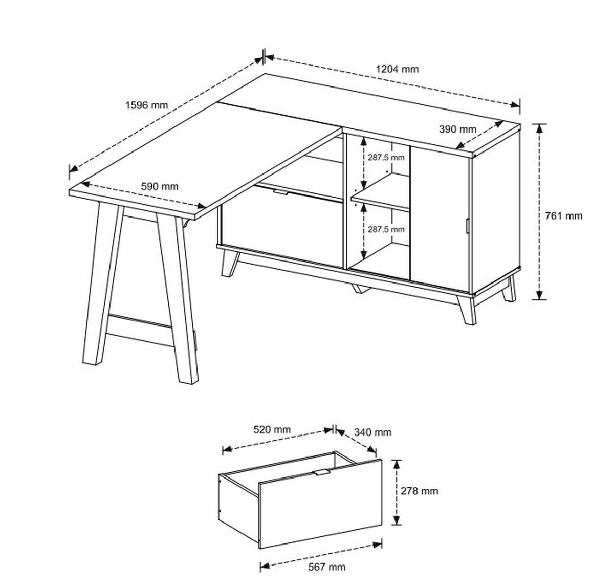 SAROKÍRÓASZTAL  - San Remo tölgy/tölgyfa színű, Design, faalapú anyag/fém (159/120/76cm) - Voleo
