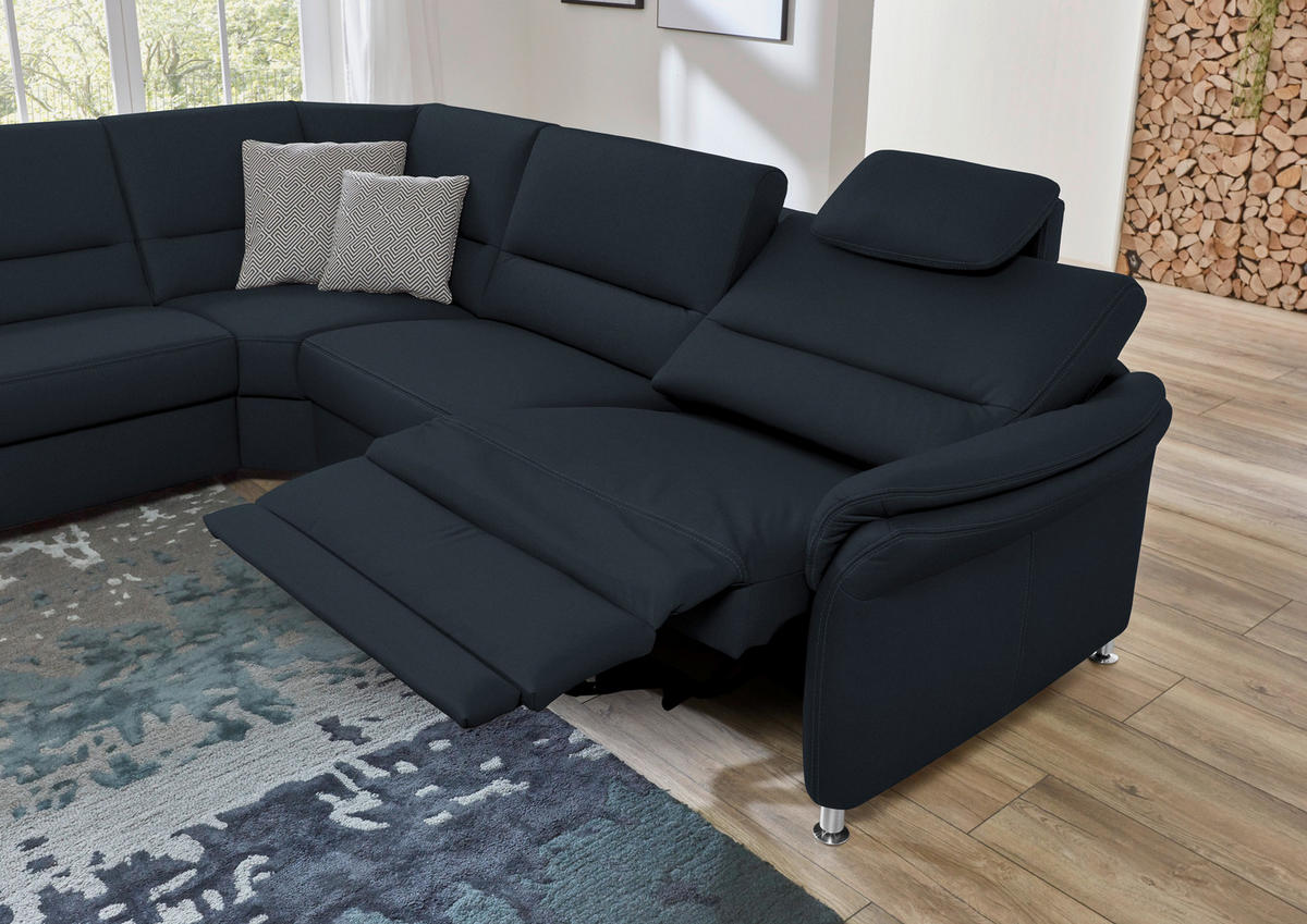 ECKSOFA in Echtleder Dunkelblau  - Beige/Alufarben, Design, Leder/Metall (249/288cm) - Beldomo Premium