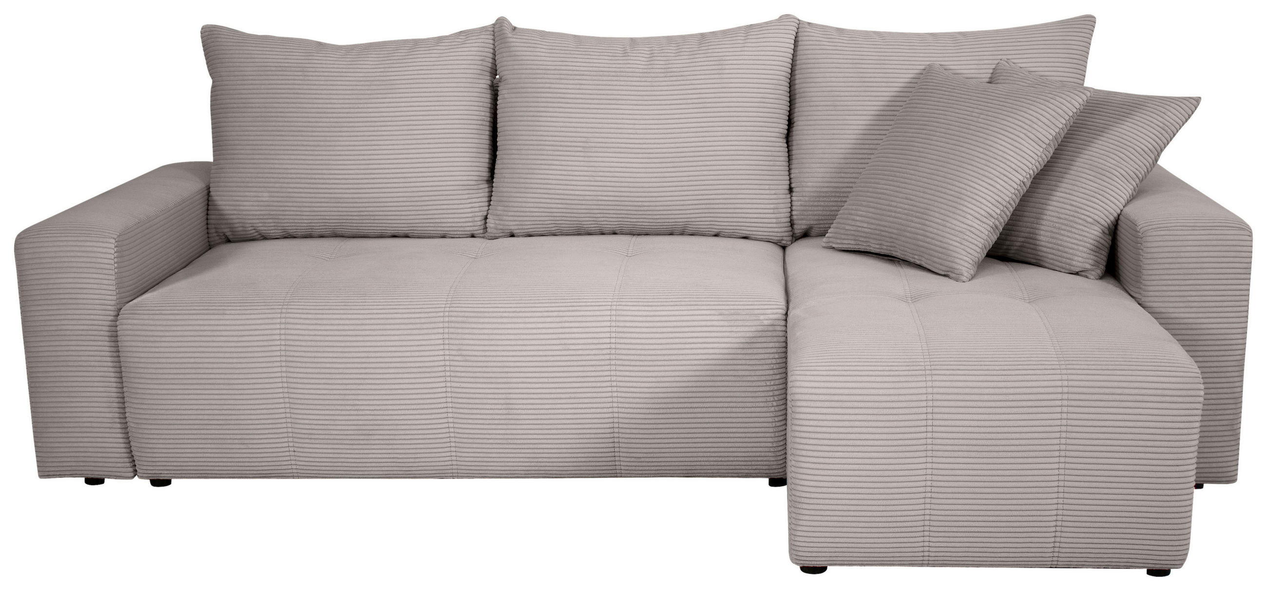 ECKSOFA inkl. Funktion Hellgrau Cord Zierkissen, Bettkasten, Schlaffunktion  - Hellgrau/Schwarz, Design, Kunststoff/Textil (248/146cm) - Xora