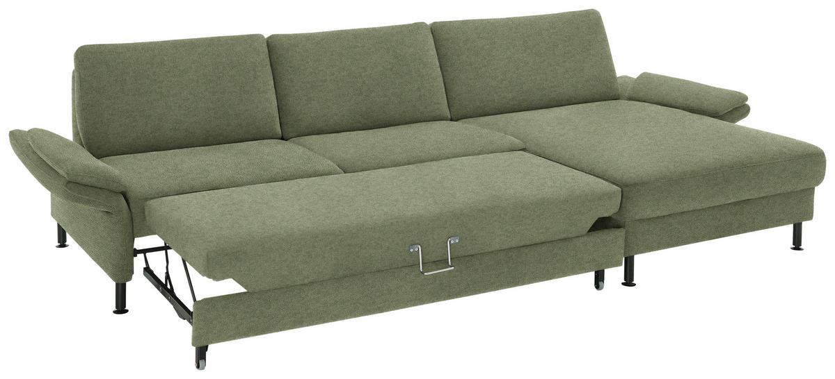 ECKSOFA  in Chenille, Flachgewebe Olivgrün  316/175 cm  - Schwarz/Olivgrün, Design, Textil/Metall (316/175cm) - Dieter Knoll