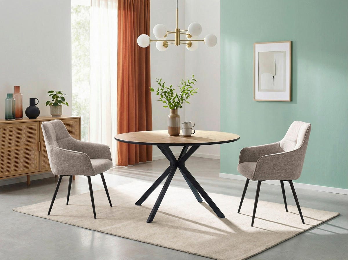 ARMLEHNSTUHL-SET 2 Stück  in Stahl Mikrofaser  - Beige/Schwarz, MODERN, Textil/Metall (53/85/62cm) - MID.YOU