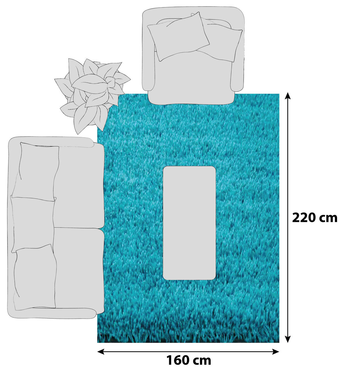 HOCHFLORTEPPICH 160/220 cm Türkis  - Türkis, MODERN, Textil (160/220cm)