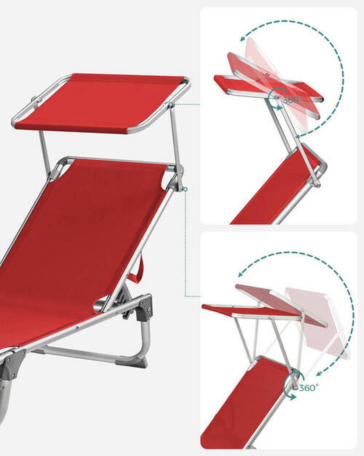 GARTENLIEGE 55/31/193 cm  - Rot/Alufarben, MODERN, Textil/Metall (55/31/193cm) - Modante