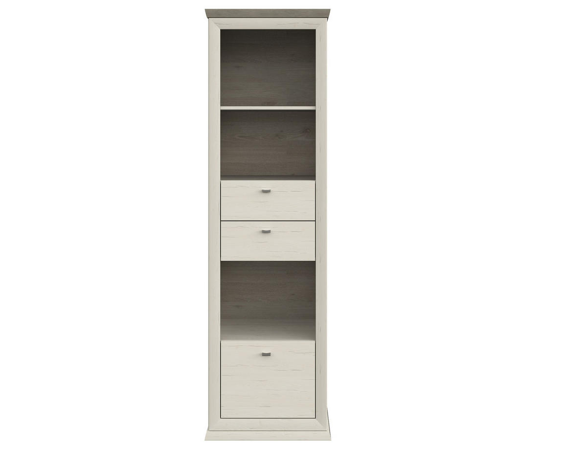 ÁLLÓPOLC 56/209/43 cm szürke, fehér  - nikkelszínű/fehér, Lifestyle, faalapú anyag/fém (56/209/43cm) - Hom`in