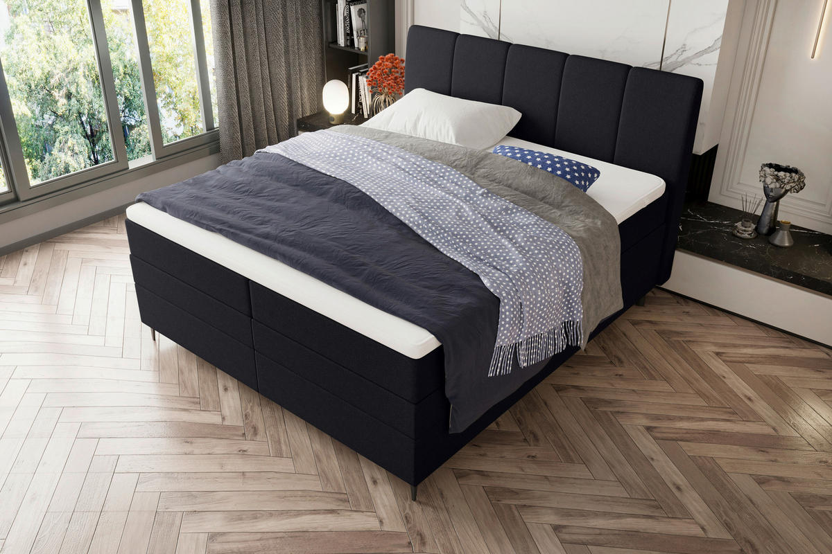 BOXSPRINGBETT 180/200 cm  in Schwarz  - Schwarz, KONVENTIONELL, Textil/Metall (180/200cm) - Boxxx