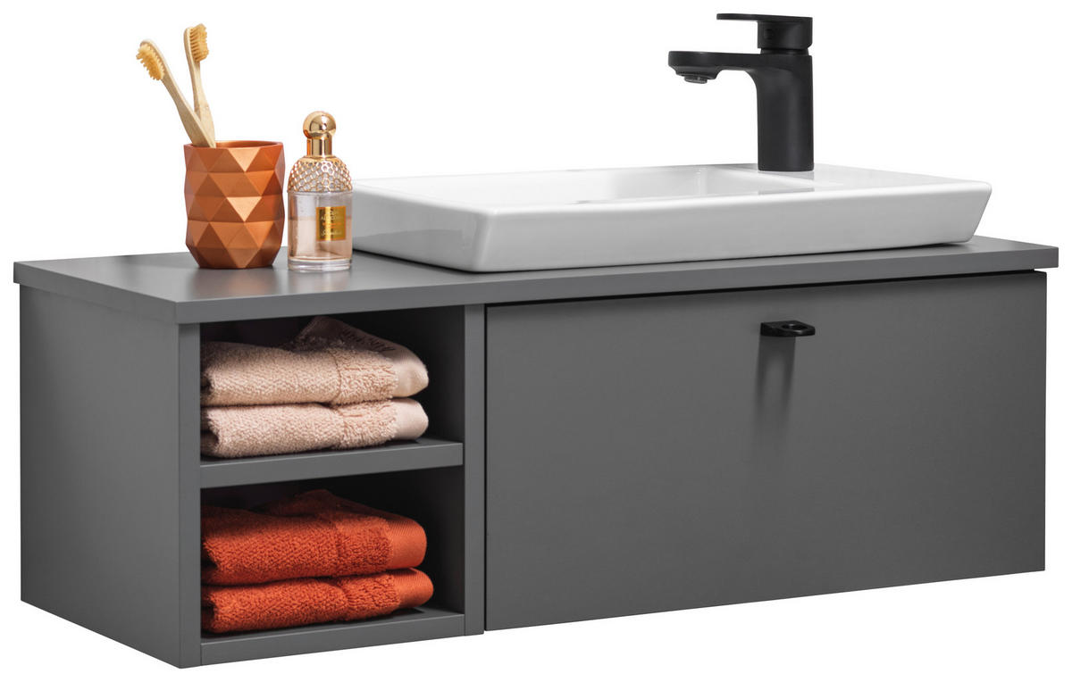 WASCHTISCHKOMBI 75 cm  - Weiß Hochglanz/Anthrazit, KONVENTIONELL, Keramik/Holzwerkstoff (75cm) - Stylife