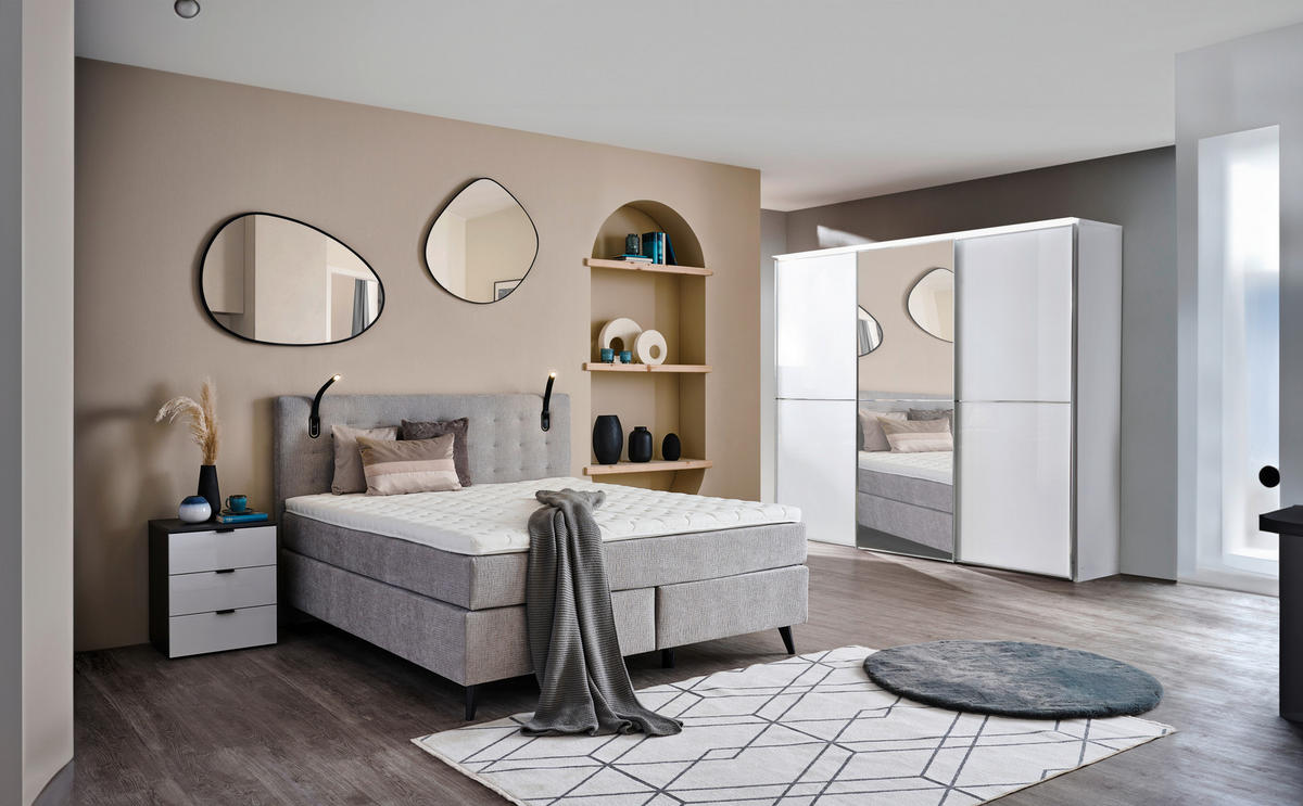 BOXSPRINGBETT 160/200 cm  in Hellgrau  - Chromfarben/Hellgrau, Konventionell, Kunststoff/Textil (160/200cm) - Voleo