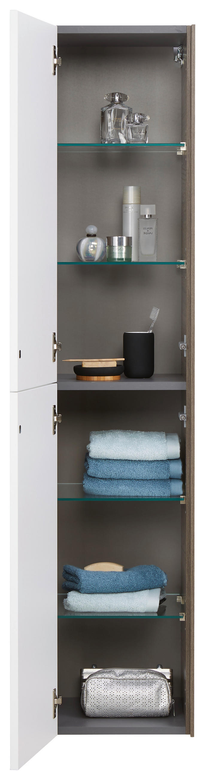 HOCHSCHRANK 35/160/35 cm  - Dunkelbraun/Weiß, KONVENTIONELL, Glas/Holzwerkstoff (35/160/35cm) - Belluti