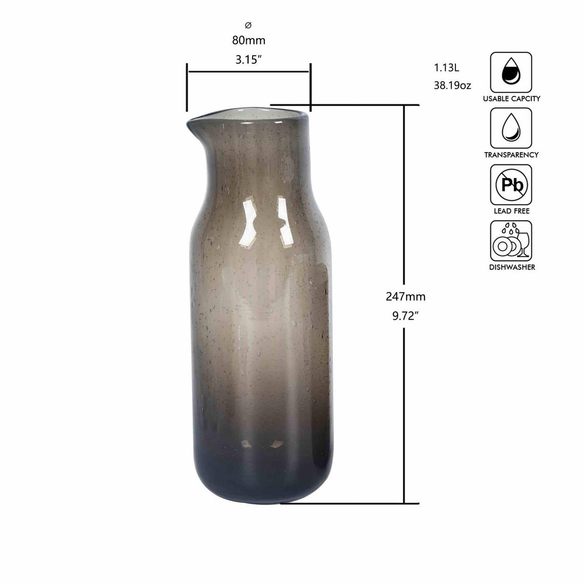 KARAFFE MIT TRINKGLÄSERN 2.09 L    - Braun, Trend, Glas - Novel