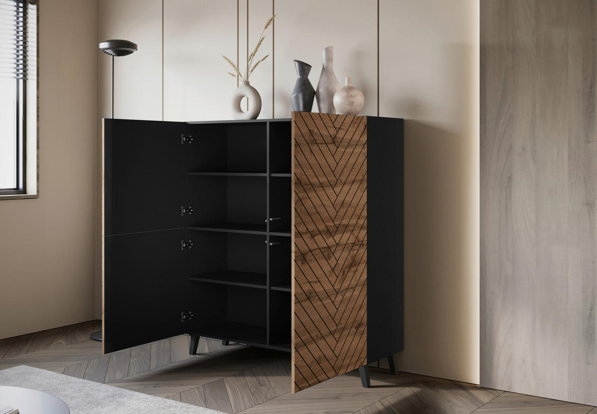 HIGHBOARD  in 120/130/39 cm  - Eiche Wotan/Schwarz, Trend, Holzwerkstoff/Kunststoff (120/130/39cm) - Livetastic