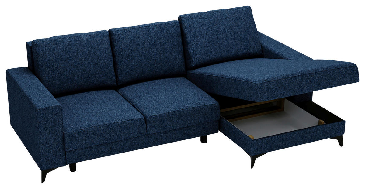 ECKSOFA in Flachgewebe Blau  - Blau/Schwarz, Design, Textil/Metall (244/156cm) - Livetastic