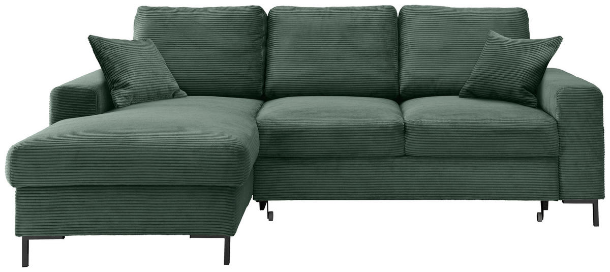 ECKSCHLAFSOFA  mit Rücken echt Cord Dunkelgrün  - Dunkelgrün/Schwarz, KONVENTIONELL, Textil/Metall (143/237cm) - Livetastic