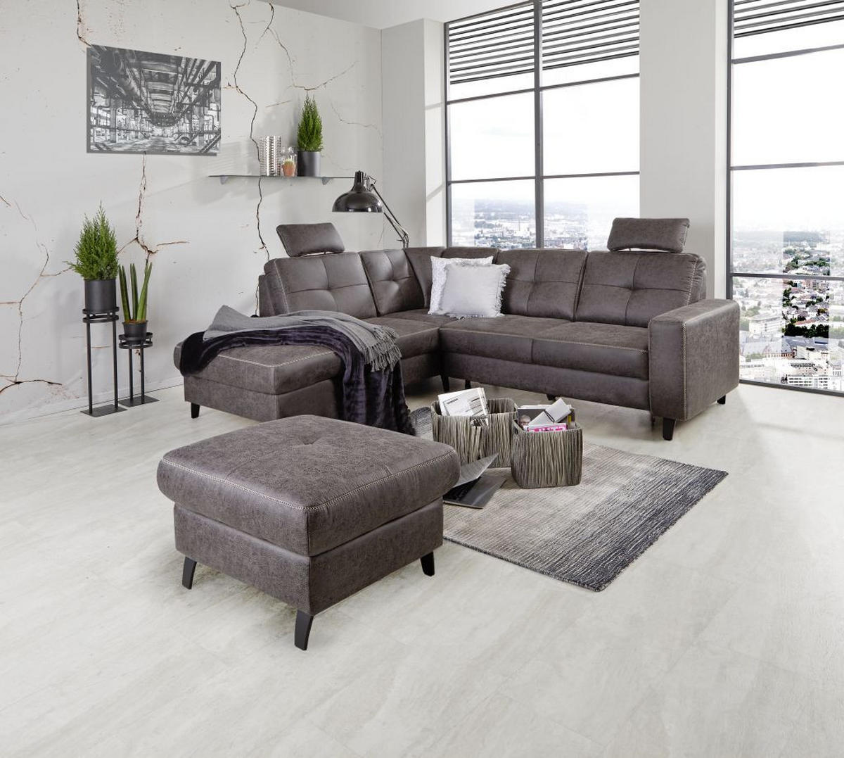 ECKSOFA in Anthrazit  - Anthrazit/Beige, Modern, Textil/Metall (219/237cm) - Sit & More