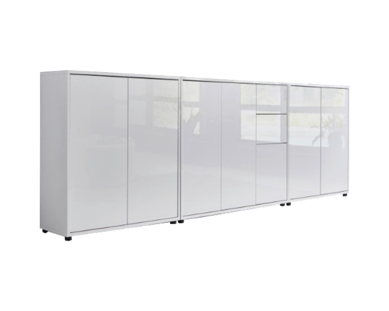 SIDEBOARD 263,5/73/33 cm  in Weiß, Weiß Hochglanz  - Weiß Hochglanz/Schwarz, MODERN, Holzwerkstoff/Kunststoff (263,5/73/33cm) - MID.YOU
