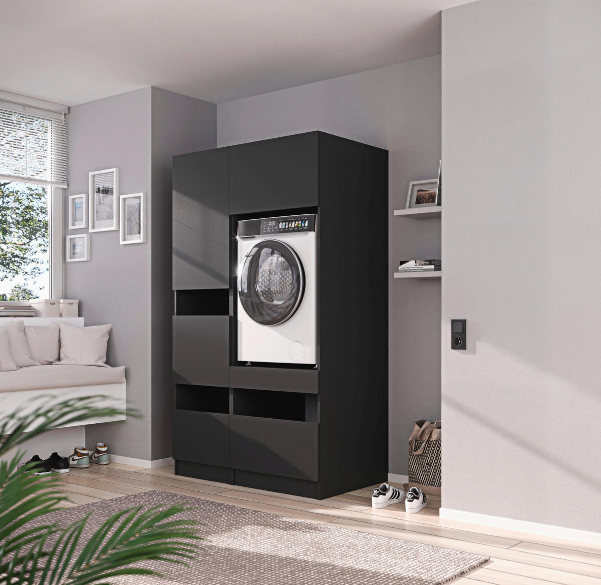 MEHRZWECKSCHRANK 50/200/68 cm  in Anthrazit  - Anthrazit/Schwarz, Design, Holzwerkstoff/Metall (50/200/68cm) - Milino