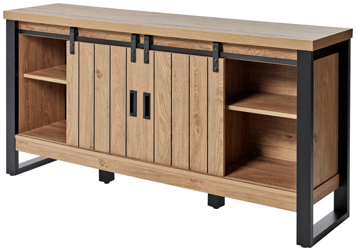SIDEBOARD 153/75/39 cm  in Eichefarben  - Eichefarben/Schwarz, Modern, Holzwerkstoff/Metall (153/75/39cm) - MID.YOU