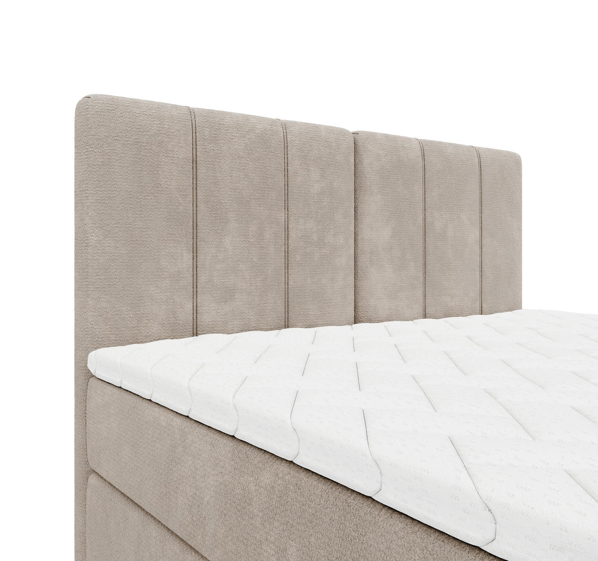 BOXBETT 160/200 cm,  in Graubraun, gepolstertes Kopfteil, Bettkasten, Topper, Matratze, H3 = fest  - Graubraun/Schwarz, Design, Holzwerkstoff/Kunststoff (160/200cm) - Esposa
