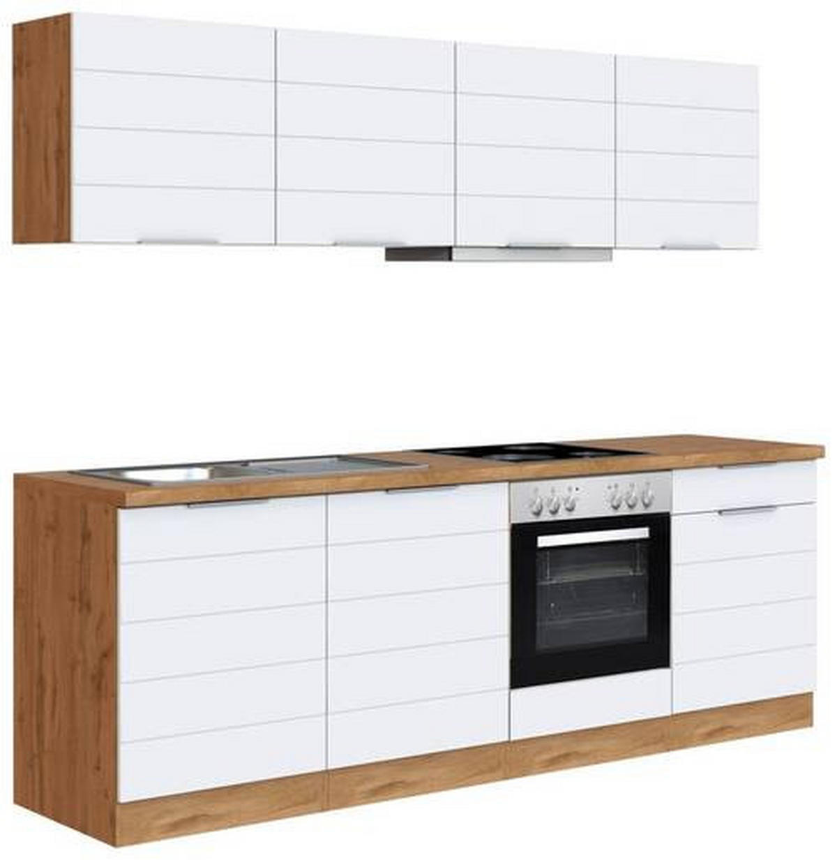 KÜCHENBLOCK 240 cm   in Weiss, Eiche Wotan  - Weiss/Eiche Wotan, Design, Holzwerkstoff/Metall (240cm) - Held