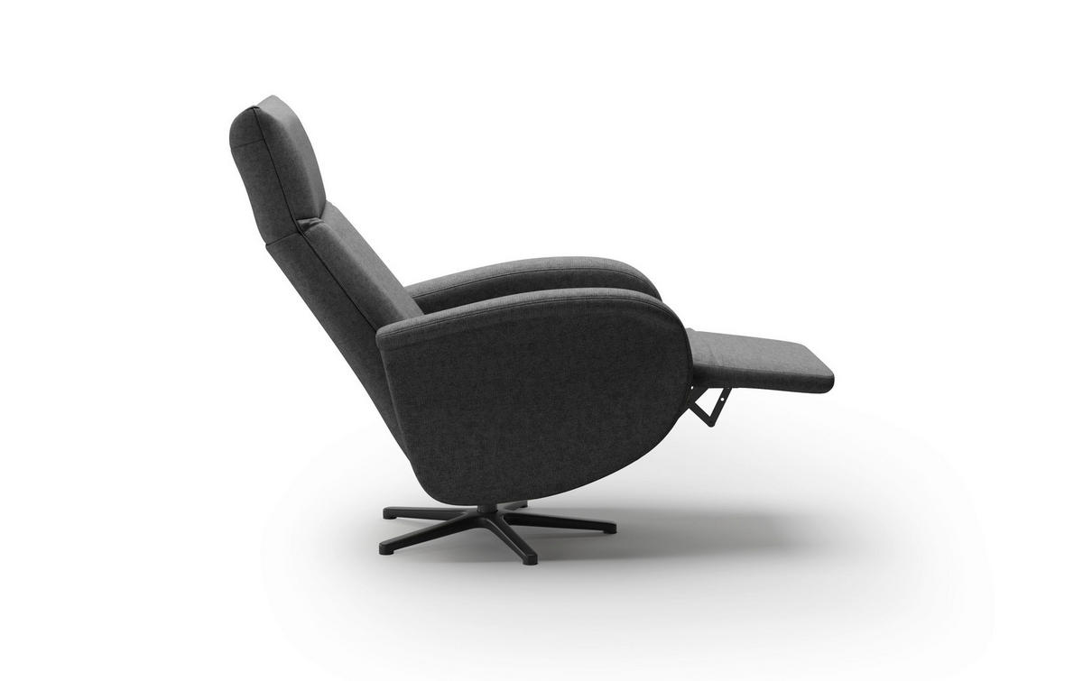 RELAXSESSEL GLENDALE E Flachgewebe Kopfteilverstellung, Rücken echt    - Dunkelgrau/Schwarz, KONVENTIONELL, Textil/Metall (75/112/82cm) - Sit & More