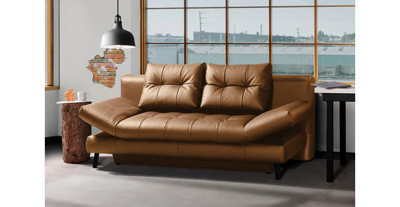 SCHLAFSOFA in Echtleder Cognac  - Cognac/Schwarz, Design, Leder/Metall (209/94/94cm) - Novel