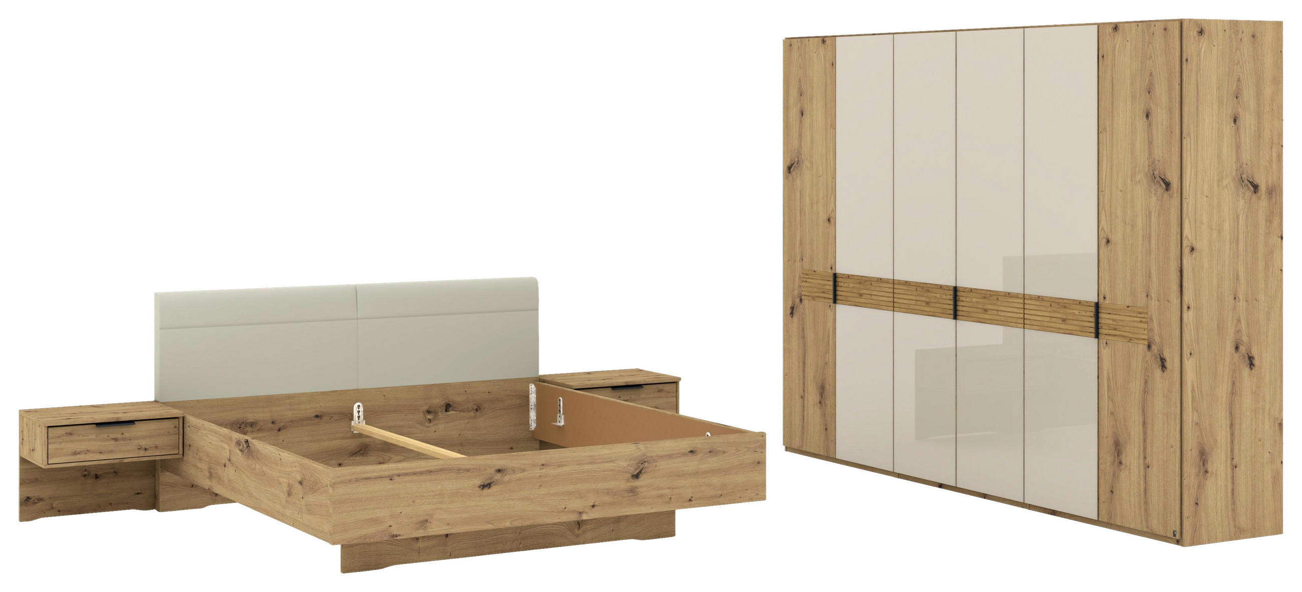 SCHLAFZIMMER Champagner, Eiche Bianco  - Eiche Bianco/Champagner, Design, Glas/Holz (180/200cm) - Musterring