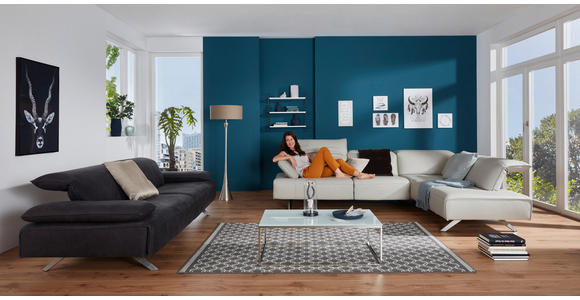 WOHNLANDSCHAFT Silberfarben Echtleder - Dunkelgrau/Anthrazit, Design, Leder/Metall (291/229cm) - Ambiente