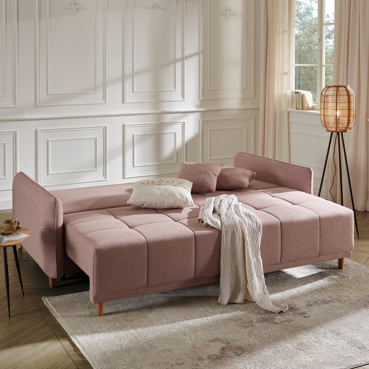 SCHLAFSOFA Webstoff Rosa  - Eichefarben/Rosa, Design, Holz/Textil (227/98/113cm) - Carryhome