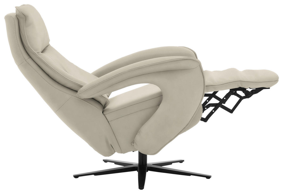 RELAXSESSEL in Leder Ecru  - Ecru/Schwarz, Design, Leder/Metall (77/110/87cm) - Valdera