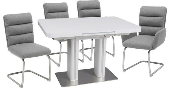 ESSTISCH in Metall, Glas, Holzwerkstoff 120-160/80/76 cm  - Edelstahlfarben/Weiß, Design, Glas/Holzwerkstoff (120-160/80/76cm) - Hom`in