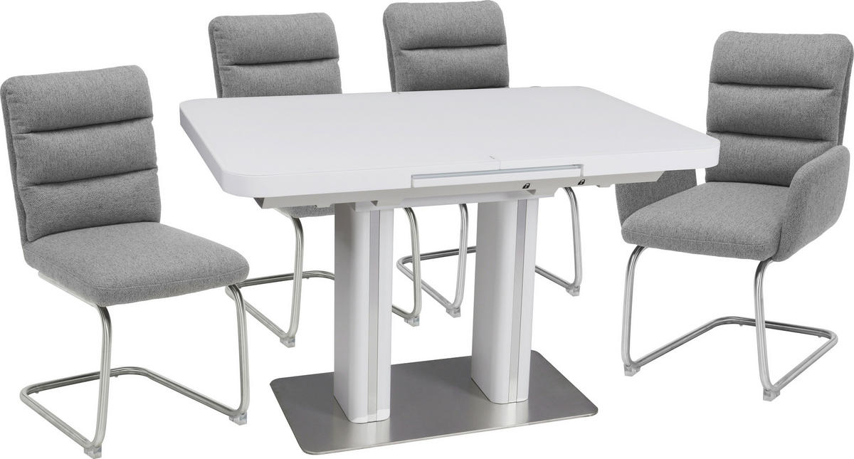 MATBORD vit, stålfärgad rektangulär  utdragbar  - vit/stålfärgad, Design, metall/trämaterial (120-160/80/76cm) - Hom`in