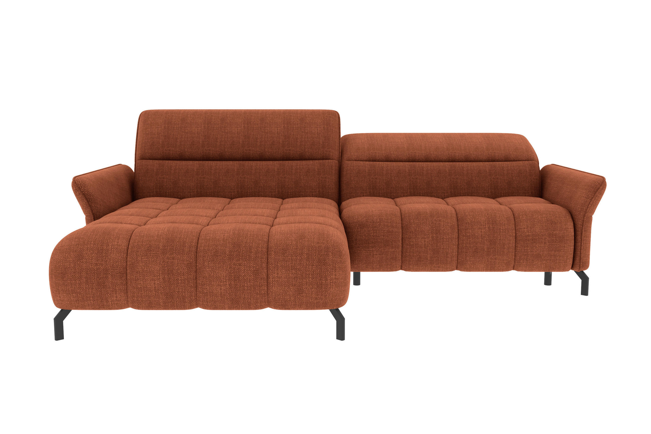 ECKSOFA Rostfarben Flachgewebe Rücken echt, Kopfteilverstellung, Sitztiefenverstellung  - Rostfarben/Schwarz, KONVENTIONELL, Textil/Metall (175/272cm) - Carryhome