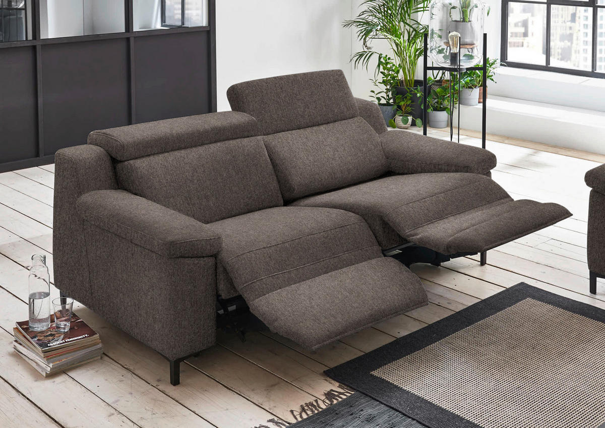 2,5-SITZER in Chenille Graubraun  - Graubraun/Schwarz, Design, Textil/Metall (188/84-104/104cm) - Valdera