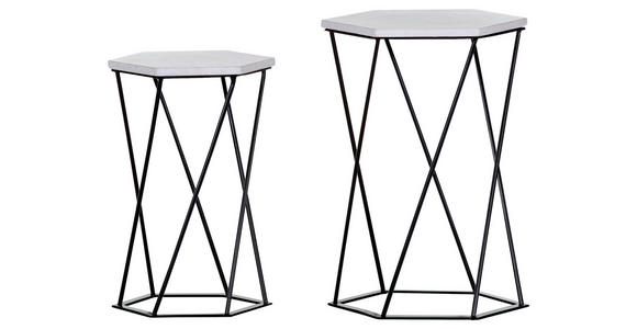 BEISTELLTISCHSET sechseckig Schwarz, Weiß - Schwarz/Weiß, Trend, Stein/Metall (31-38/27-34/46-54cm) - Landscape