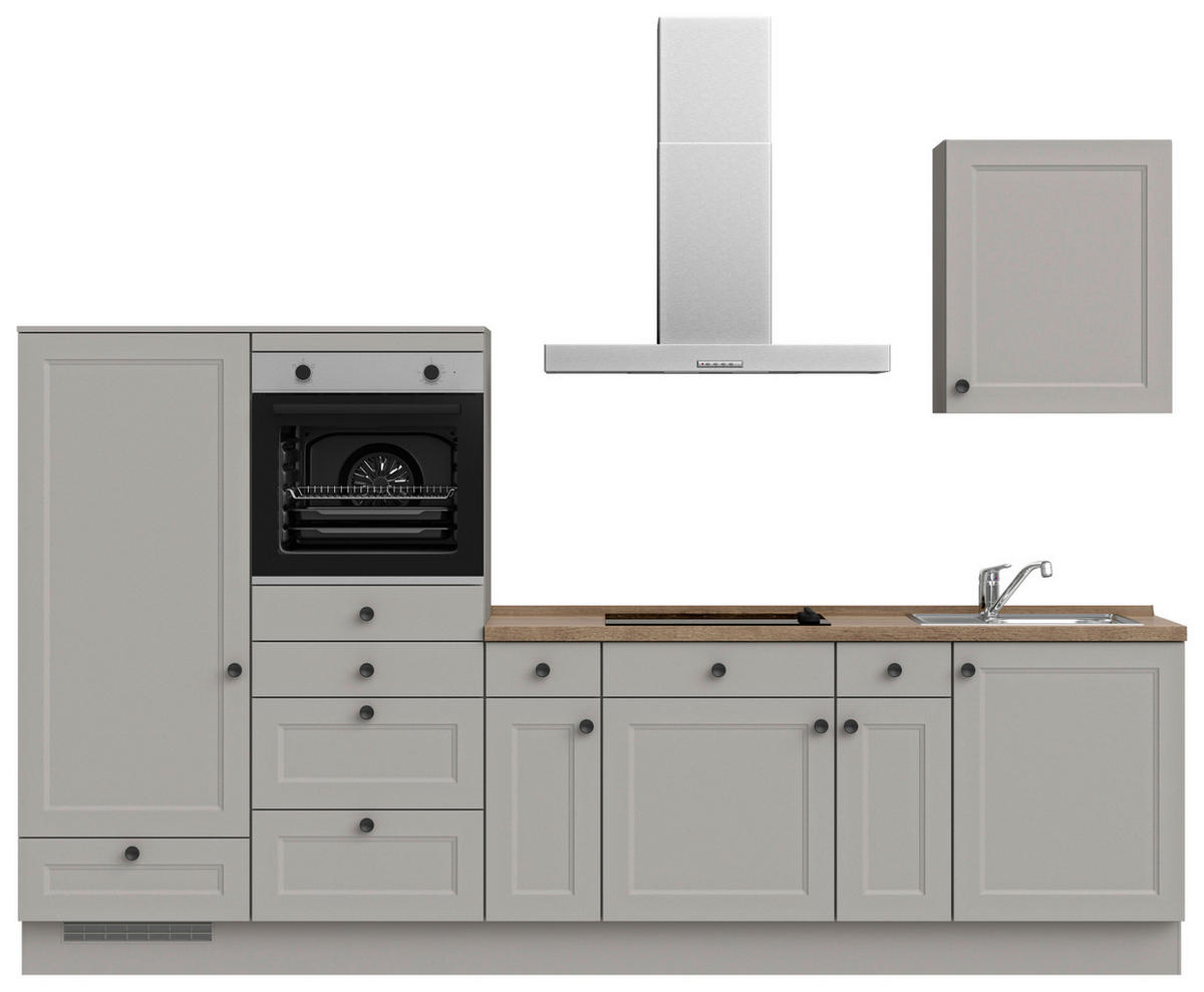 KÜCHENLEERBLOCK 300 cm   in Grau, Eiche dunkel  - Eiche dunkel/Schwarz, MODERN, Holzwerkstoff/Metall (300cm) - Nobilia