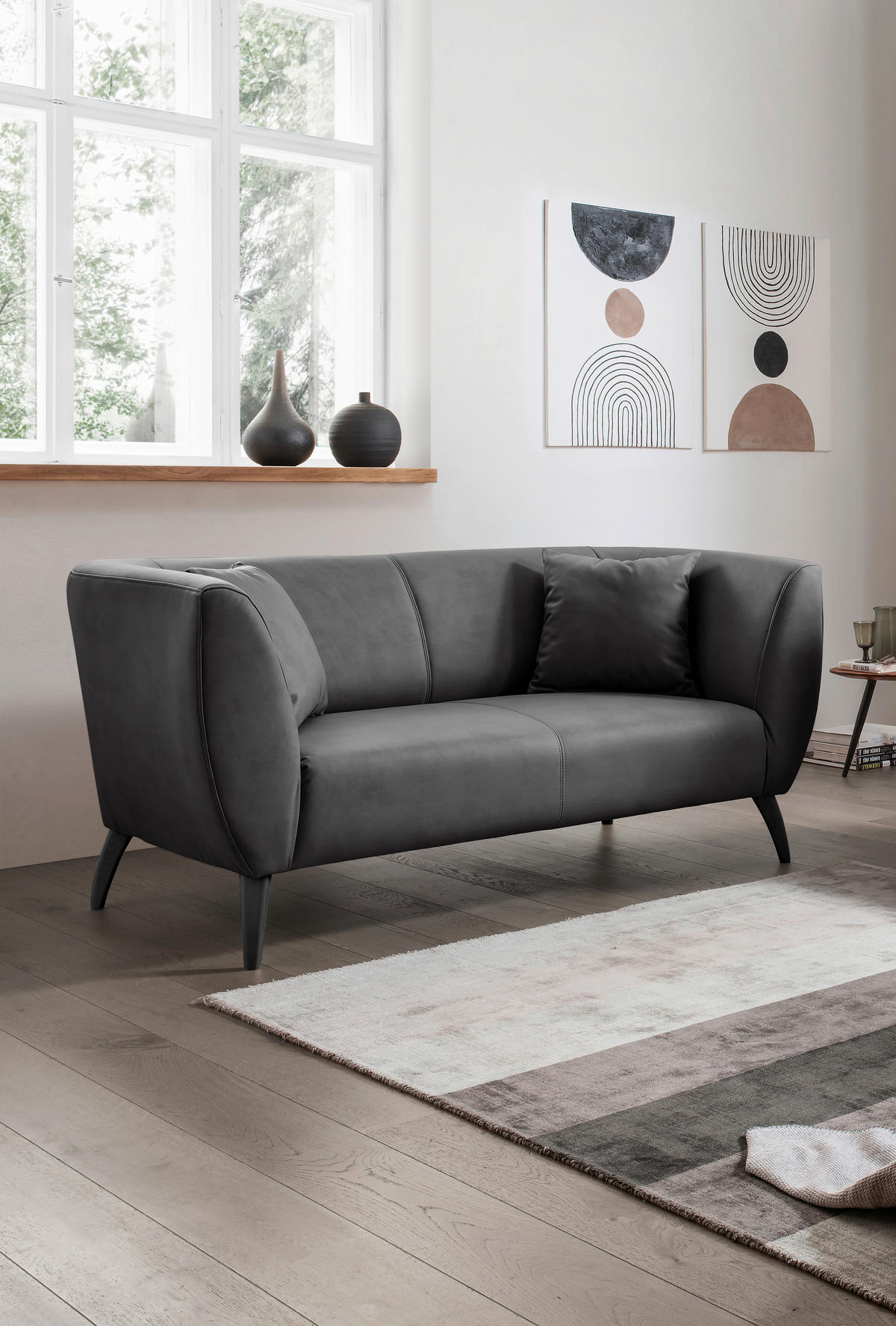 2-SITZER-SOFA Lederlook Schwarz  - Schwarz, MODERN, Holz/Textil (172/83/88cm) - Livetastic