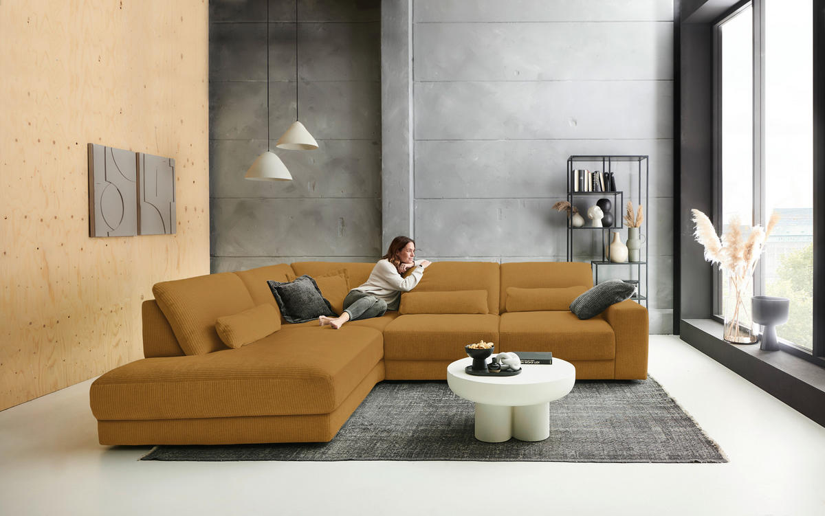 ECKSOFA in Chenille, Jacquard Cognac  - Cognac/Schwarz, Design, Kunststoff/Textil (242/316cm) - Niels Andersson